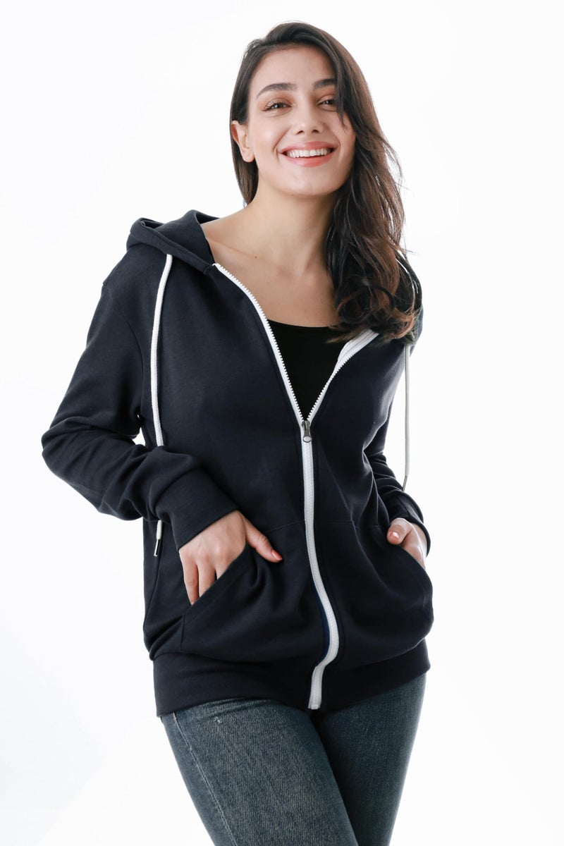 GIVON Women's Lightweight Zip Up Hoodie â€“ Long Sleeve Thin Casual Hooded Jacket, Plus DCF200-NAVY-M - Image 4